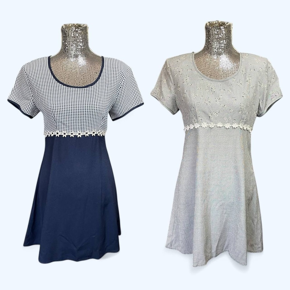 Vintage 90s Embroidered Babydoll‎ Dresses Size 7 Bundle Lace Trim Cottagecore